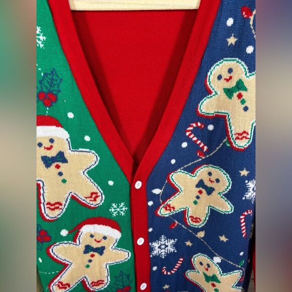 You Look Ugly Today Gingerbread Rocks Holiday Party Ugly Cardigan Sweater XL - Picture 6 of 13